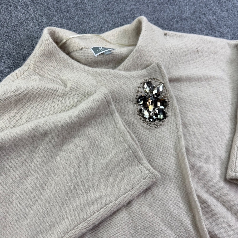JM Collection Cardigan L Beige Wool Embellished Jewel Open Front Women
